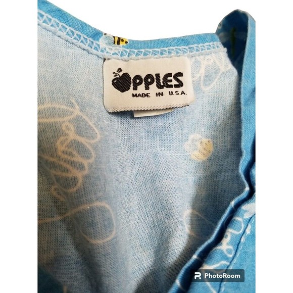 Apples Scrub Top Plus Size 2X Light Blue 'BABY' Bees and Dragonflies NURSE - Picture 5 of 6